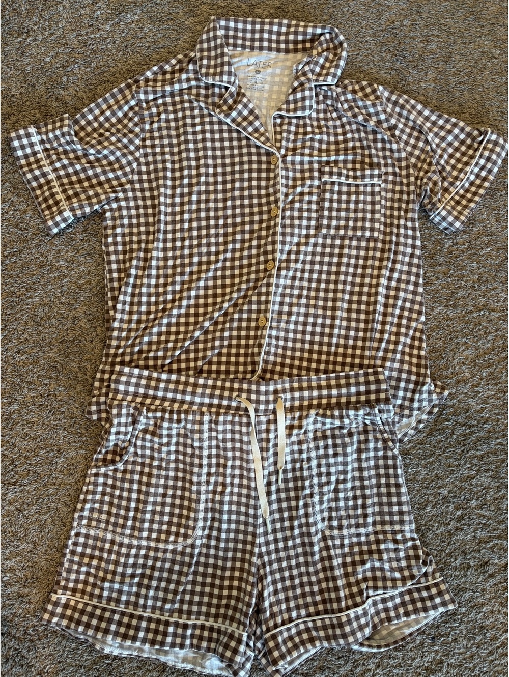 Lates by Kate Gingham Pajama Set — Brown/Cream, Size L